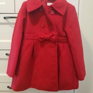 Toddler Girls Red Pea Coat